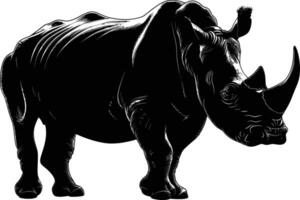 AI generated Silhouette rhinoceros animal black color only full body vector