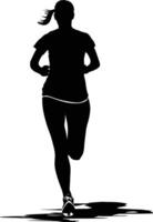 ai generado silueta mujer corriendo para deporte negro color solamente vector