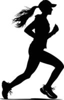 ai generado silueta mujer corriendo para deporte negro color solamente vector