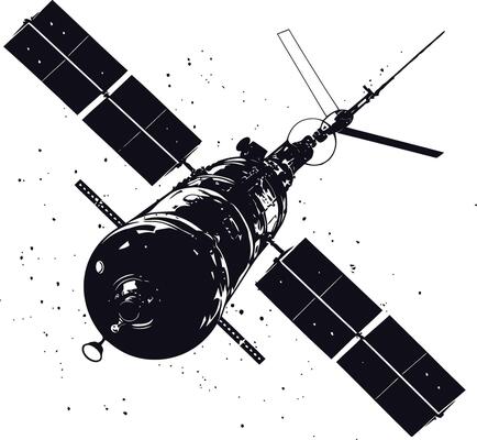 AI generated Silhouette Satellite Communication in space black color only