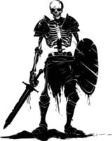 AI generated Silhouette skeleton warrior black color only full body vector