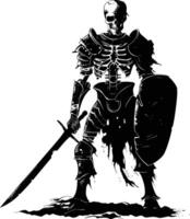 AI generated Silhouette skeleton warrior black color only full body vector