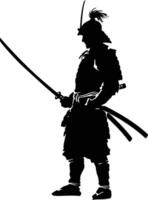 AI generated Silhouette samurai black color only full body vector