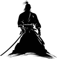 AI generated Silhouette samurai black color only full body vector