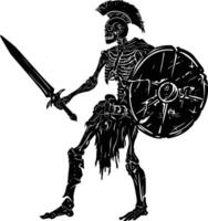 AI generated Silhouette skeleton warrior black color only full body vector