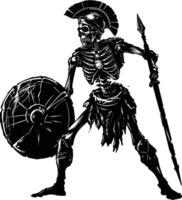 AI generated Silhouette skeleton warrior black color only full body vector