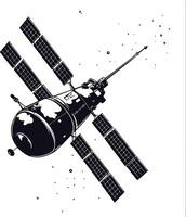 AI generated Silhouette Satellite Communication in space black color only vector