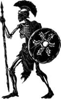 AI generated Silhouette skeleton warrior black color only full body vector