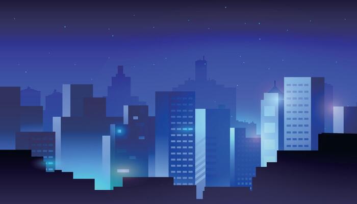 Night city panorama with cityscape background design.