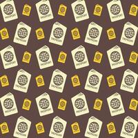 Passport icon trendy multicolor repeating pattern vector illustration brown background