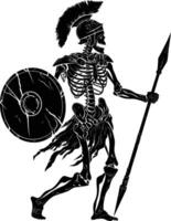 AI generated Silhouette skeleton warrior black color only full body vector