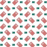 Contactless payment credit card trendy pattern green brown vector illustration background