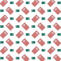 Contactless payment credit card trendy pattern green brown vector illustration background