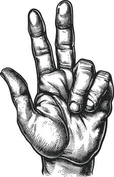 AI generated hand gesture in old engraving style for drawing reference vector