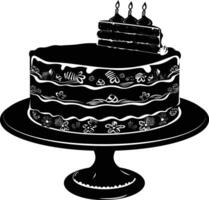 AI generated Silhouette birthday cake black color only vector