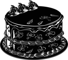 AI generated Silhouette birthday cake black color only vector