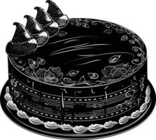 AI generated Silhouette birthday cake black color only vector