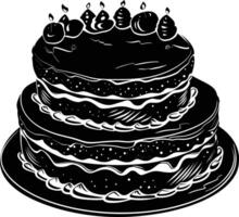 AI generated Silhouette birthday cake black color only vector