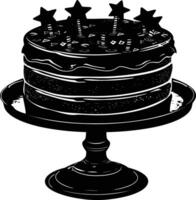 AI generated Silhouette birthday cake black color only vector