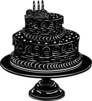 AI generated Silhouette birthday cake black color only vector