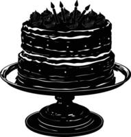 AI generated Silhouette birthday cake black color only vector