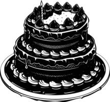 AI generated Silhouette birthday cake black color only vector