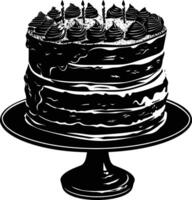 AI generated Silhouette birthday cake black color only vector