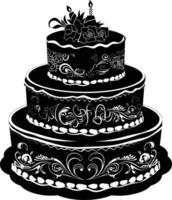 AI generated Silhouette birthday cake black color only vector