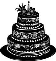 AI generated Silhouette birthday cake black color only vector