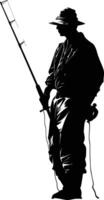 AI generated Silhouette fisherman black color only full body vector