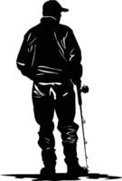 AI generated Silhouette fisherman black color only full body vector