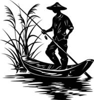 AI generated Silhouette fisherman black color only full body vector