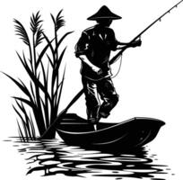 AI generated Silhouette fisherman black color only full body vector