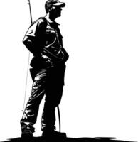 AI generated Silhouette fisherman black color only full body vector