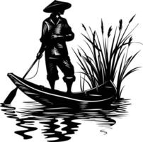 ai generado silueta pescador negro color solamente lleno cuerpo vector