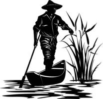 AI generated Silhouette fisherman black color only full body vector