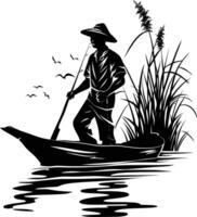 AI generated Silhouette fisherman black color only full body vector