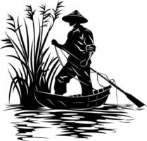 AI generated Silhouette fisherman black color only full body vector