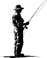 AI generated Silhouette fisherman black color only full body vector