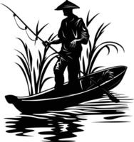 ai generado silueta pescador negro color solamente lleno cuerpo vector