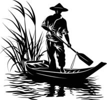 AI generated Silhouette fisherman black color only full body vector