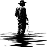 AI generated Silhouette fisherman black color only full body vector