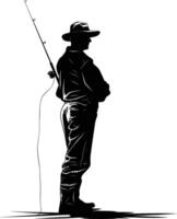 AI generated Silhouette fisherman black color only full body vector