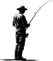 AI generated Silhouette fisherman black color only full body vector