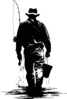 AI generated Silhouette fisherman black color only full body vector