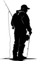 AI generated Silhouette fisherman black color only full body vector