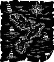 AI generated Silhouette Treasure Map Scroll Paper black color only vector