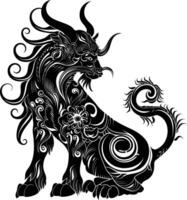 AI generated Silhouette Xiezhi or haetae the Mythical Creature ancient beast black color only vector