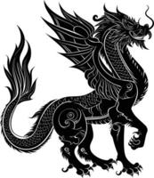 AI generated Silhouette Xiezhi or haetae the Mythical Creature ancient beast black color only vector