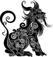 AI generated Silhouette Xiezhi or haetae the Mythical Creature ancient beast black color only vector